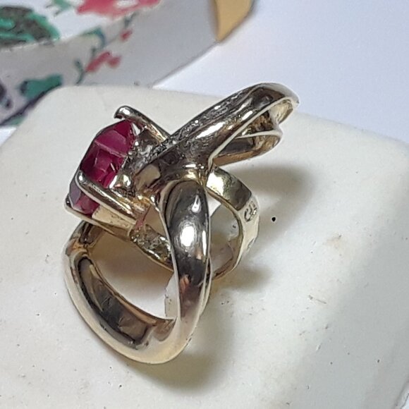 1.0ct Lab Created Heart Cut Ruby Diamond Open Heart 10K Y/Gold Slide Pend #20273 - Picture 3 of 5